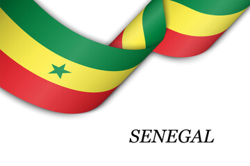 Obraz premium Waving ribbon or banner with flag of Senegal.