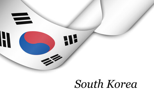 Waving ribbon or banner with flag of South Korea