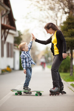 Skateboarding High Five