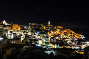 Fototapeta na wymiar Night view of the city of Matera. Matera was declared Italian host of European Capital of Culture for 2019