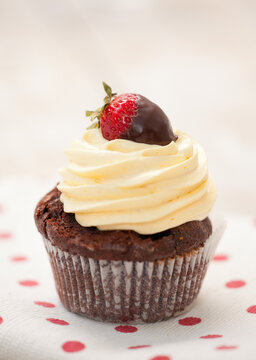 Deliciously looking cupcake on a table.