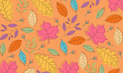 Fototapeta na wymiar Hand drawn autumn leaves seamless vector pattern