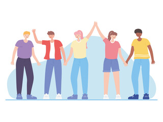 Fototapeta premium people together, group portrait of smiling persons, male and female cartoon characters