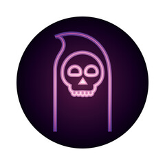 happy halloween, death skull trick or treat party celebration neon icon style
