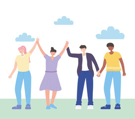 Fototapeta premium people together, joined the cartoon group of men and women, male and female characters