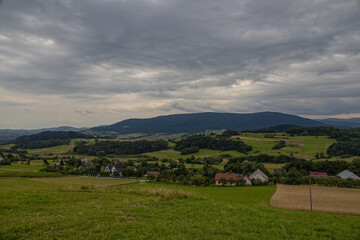 Fototapeta na wymiar summer landscape with Polish mountains on a cloudy day