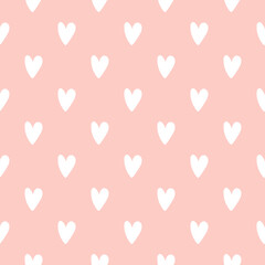 Seamless pattern white doodle hearts on pastel pink background. Elegant print for fabric textile gift paper scrapbook wallpaper kids clothes nursery decor
