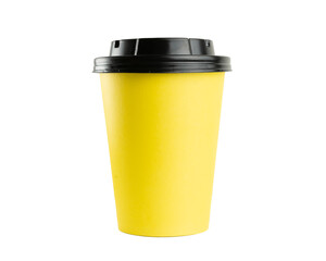 Yellow cardboard cup with black lid for mockup use