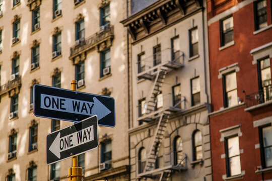One Way Signs in Manhattan Streets © MyMicrostock/Stocksy