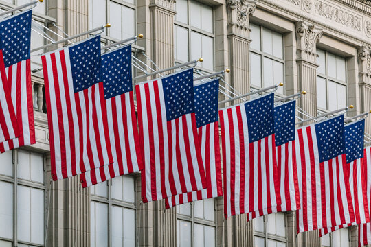 US Flags in a Manhattan Building