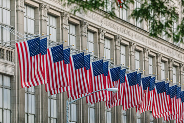 US Flags in a Manhattan Building