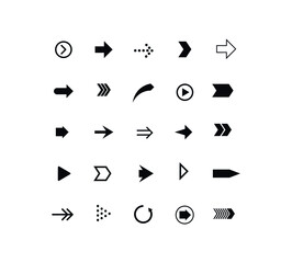 Set of black arrows. Collection of different styles. Vector illustration.