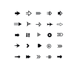 Set of black arrows. Collection of different styles. Vector illustration.