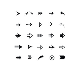 Set of black arrows. Collection of different styles. Vector illustration.