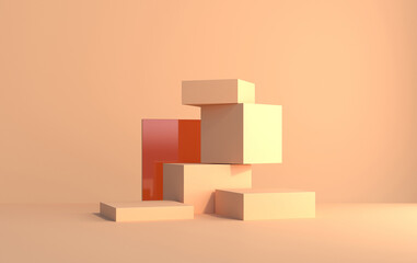 3d platform and cubes biege color for product demonstration
