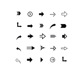 Set of black arrows. Collection of different styles. Vector illustration.
