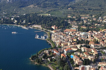 Garda View.  An aerial view from Rocca across the town of Garda.  Garda is a town on the edge of Lake Garda in North East Italy and Rocca is a large hill overlooking the town.