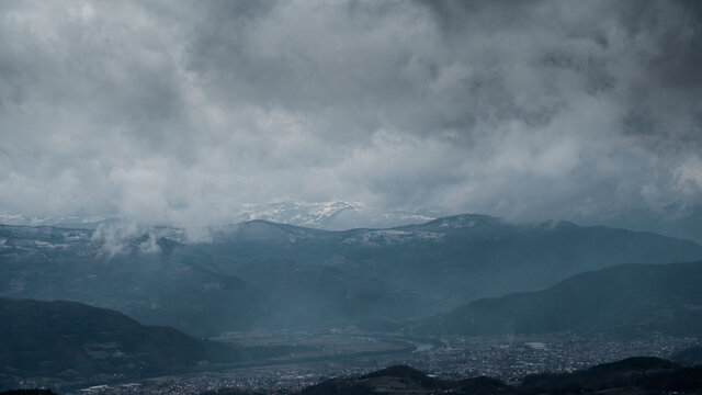 Dramatic Sky Over the Town and the Mountains