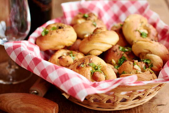 Garlic knots and wine