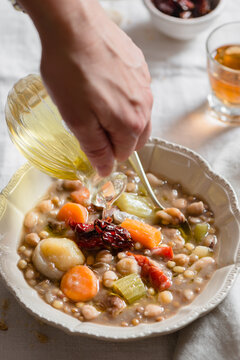 Soup of legumes named Crapiata