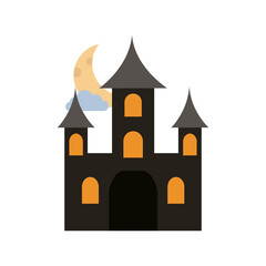 happy halloween, castle moon night trick or treat party celebration flat icon style