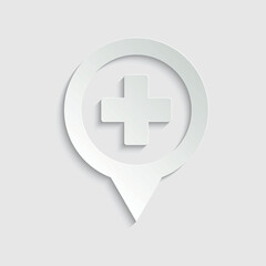paper Hospital pin icon, hospital map point 