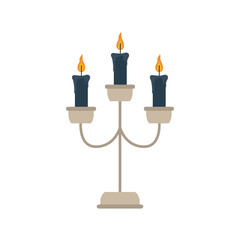 happy halloween, black candles in chandelier trick or treat celebration flat icon style