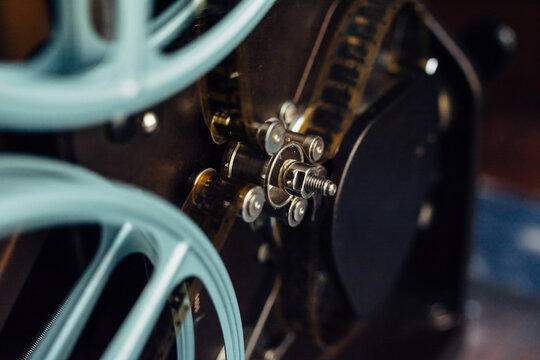 Traction wheel on an old 16mm movie projector