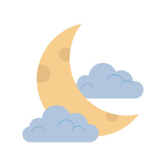 half moon clouds sky night dream flat icon style