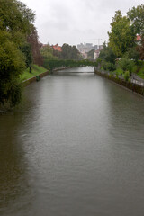 The river in old town Ljubljana on a rainy day