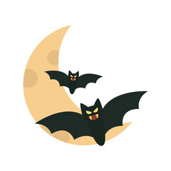 happy halloween, night moon and bats trick or treat party celebration flat icon style