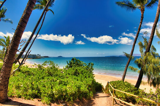 Popular stetch of sandy beach in Kihei on Maui.