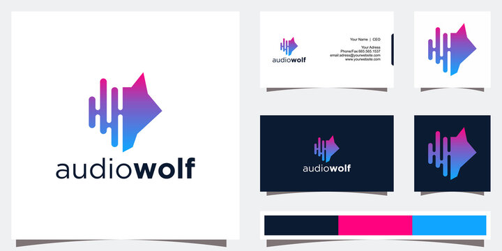 Audio and wolf technology logo design and business card