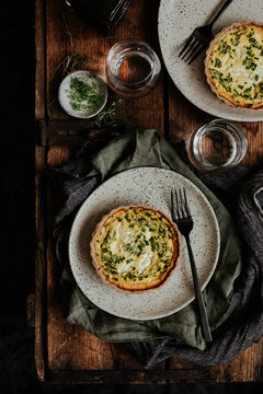 Wild garlic and goat cheese mini quiche