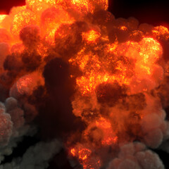 Large size trotyl hot explosion with smoke trails. 3d rendering illustration