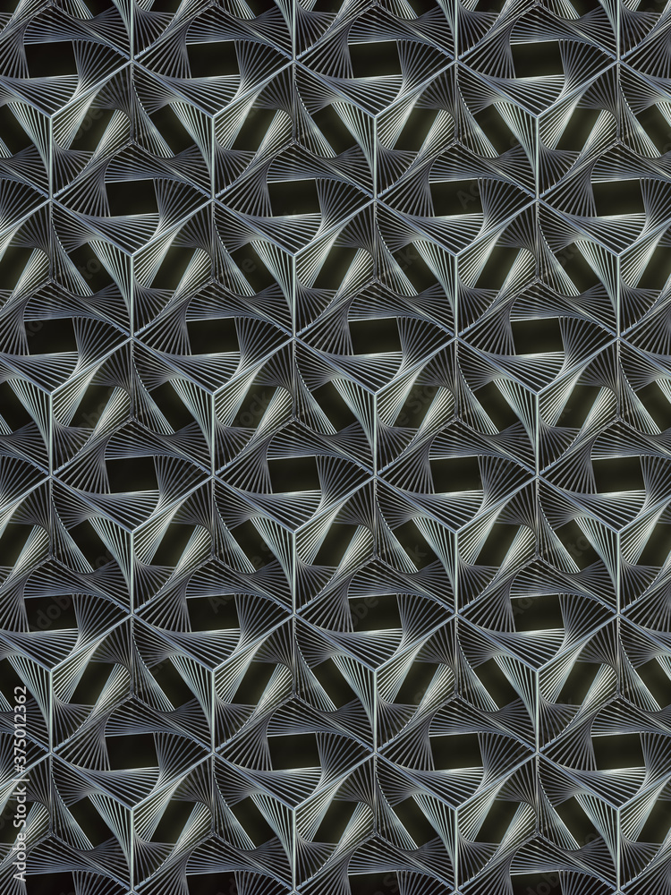 Aufkleber luxury background with shiny black cubes in a silver spiral wireframe. 3d render