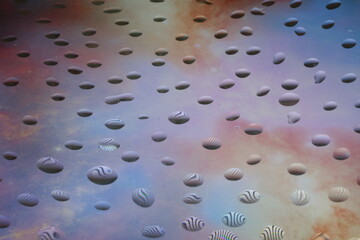 intricate patterns of water droplets on the display glass