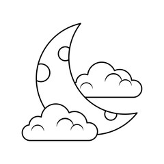 half moon clouds sky night dream line icon style
