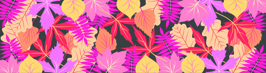 Autumn banner with colorful leaves. Vector flat template