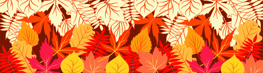 Fototapeta na wymiar Autumn banner template with colorful leaves