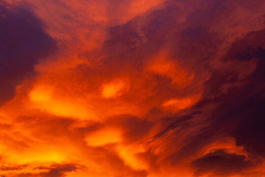 Clouds and a fiery sky, New Zealand.