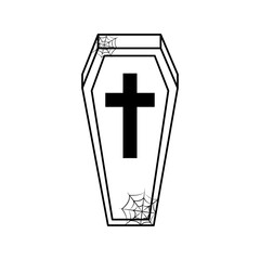 Obraz premium happy halloween, coffin and cobweb trick or treat celebration line icon style