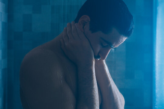 Portrait of a man in the shower
