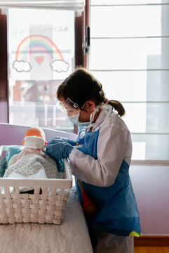Little girl playing at home