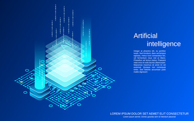 Artificial intelligence, digital technology flat 3d isometric vector concept illustration