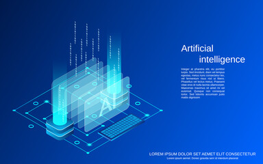 Artificial intelligence, digital technology flat 3d isometric vector concept illustration