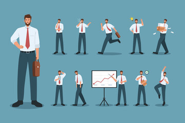 Businessman character set. Business people doing different actions