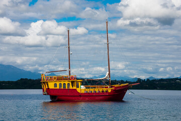 View of a galleon in Llanquihue Lake. Puerto Varas, Chile