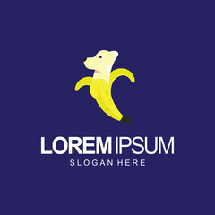 banana and dog logo concept, flat style in yellow color