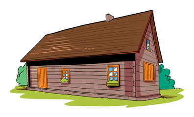Wooden house with wooden roof